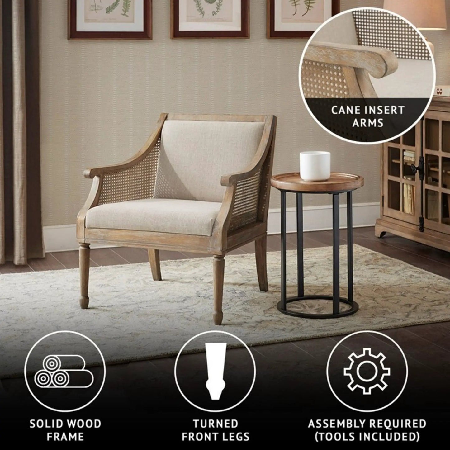 Transitional Cane Armchair and Cushion Natural