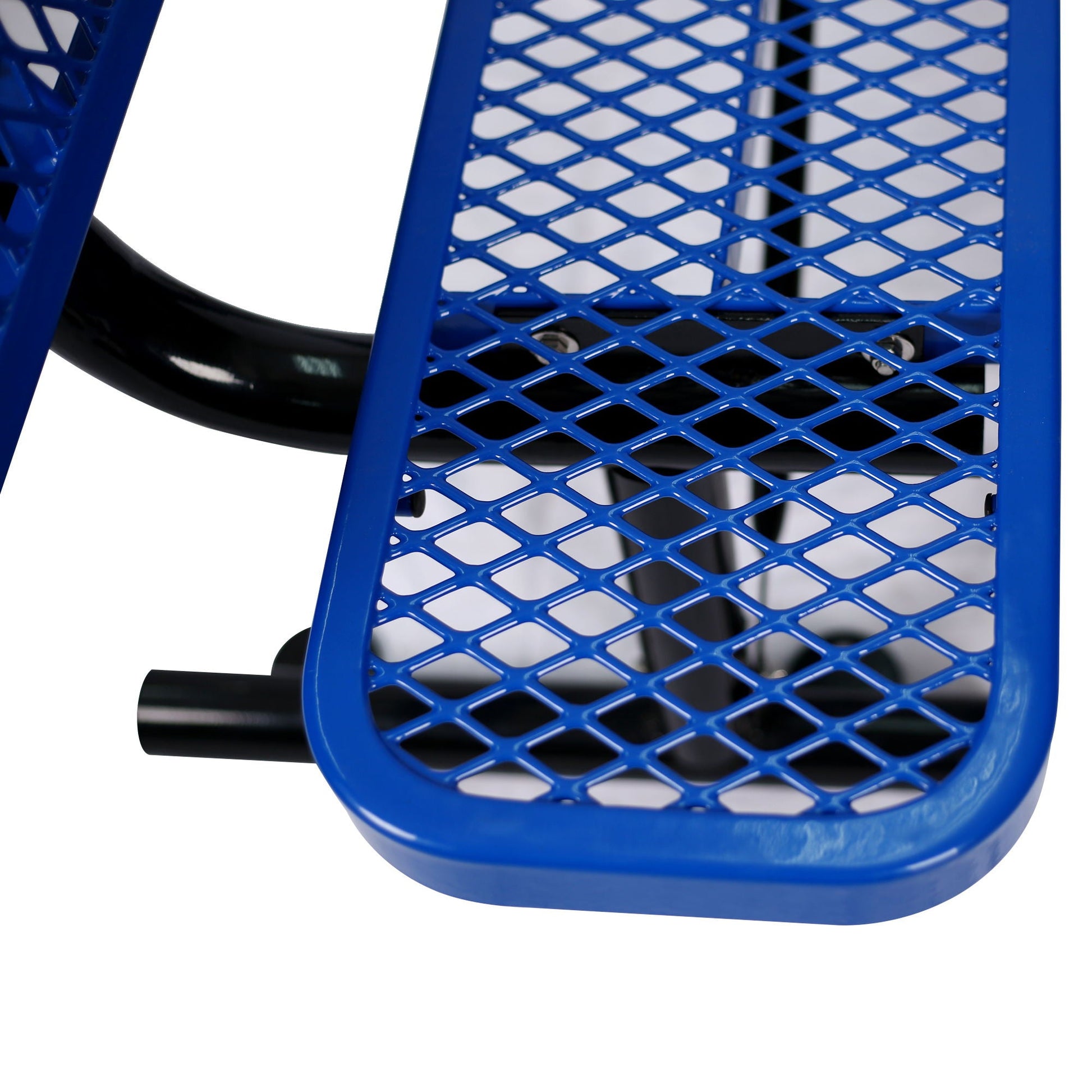 6' Outdoor Steel Bench With Backrest blue steel frame with diamond lattice back panel HouseOfZazla on Tampa Home & Garden Store