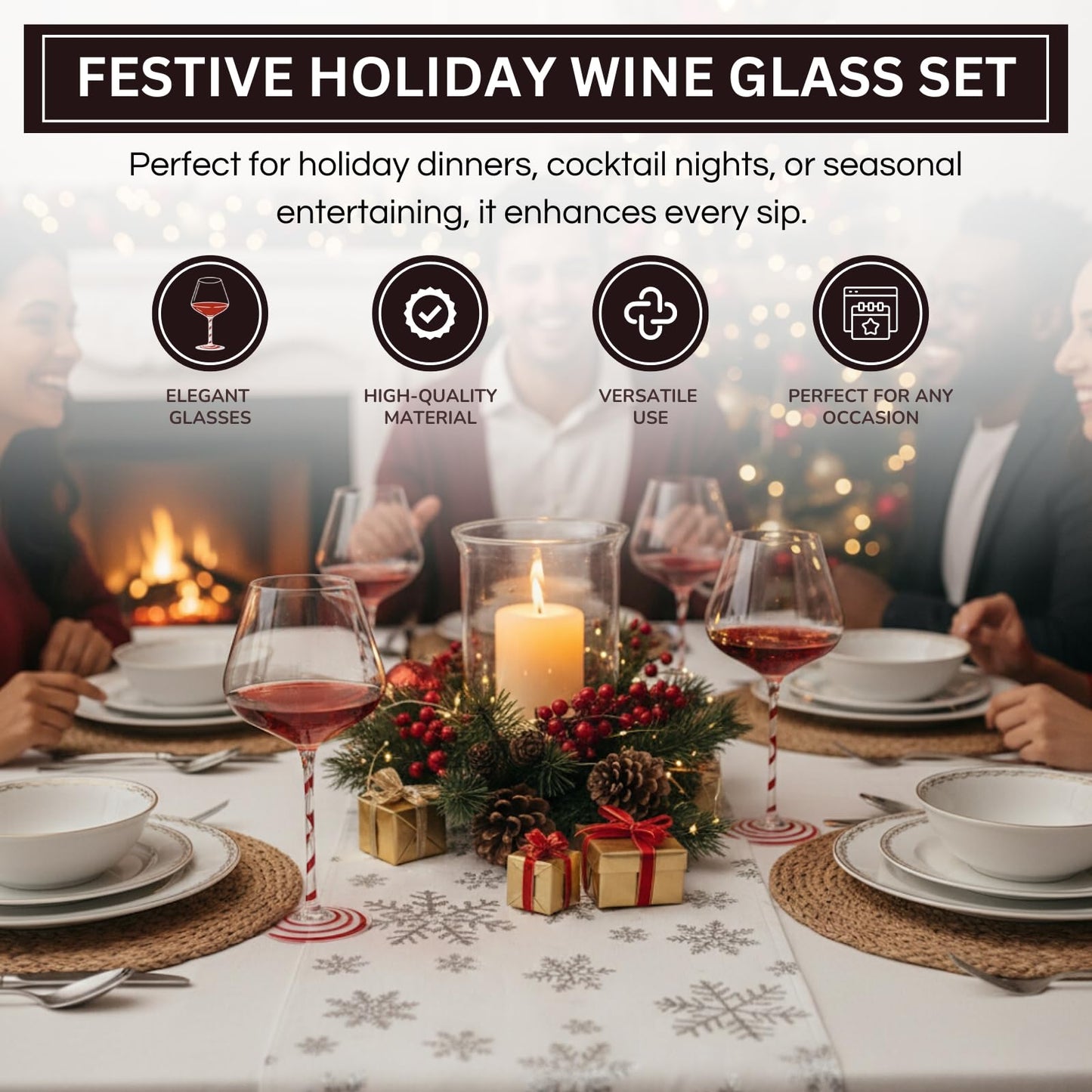 Red White Candy Cane Wine Glasses and Stripes