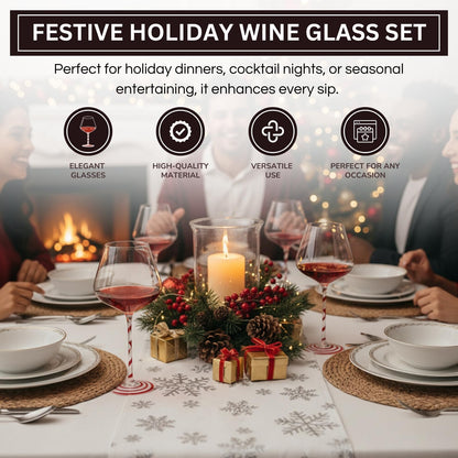 Red White Candy Cane Wine Glasses and Stripes