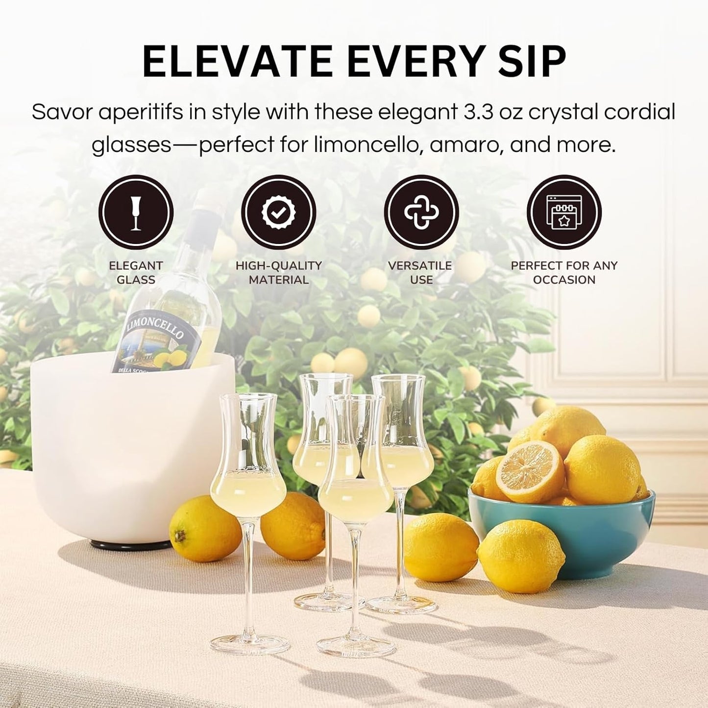 Elegant Limoncello Tulip Crystal Glasses Set of 4