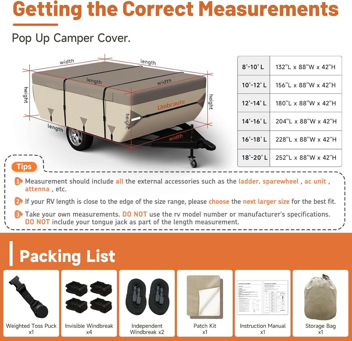 Umbrauto khaki pop up camper cover with 7-layer top and 3-layer sides on a popup trailer on Tampa Home & Garden Store