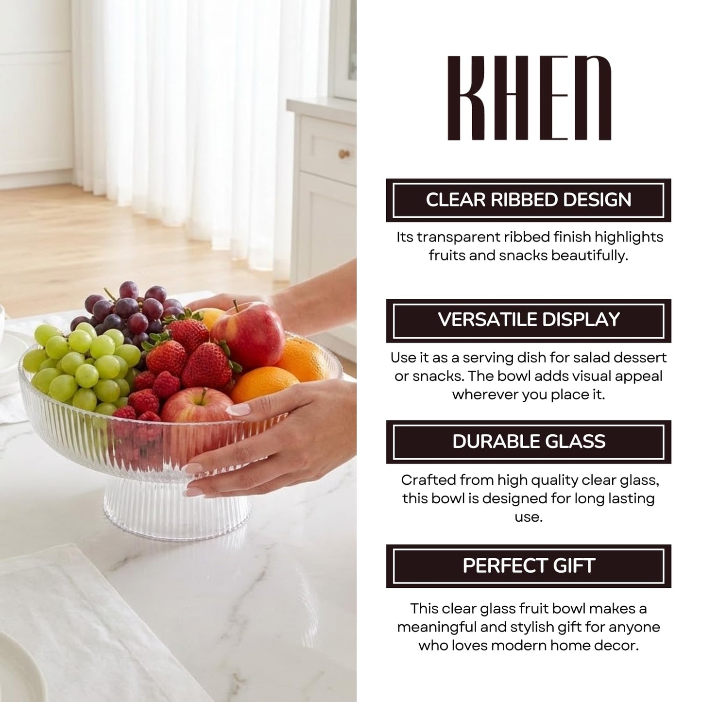 Fluted Clear Glass Bowl For Fruit and Sweets