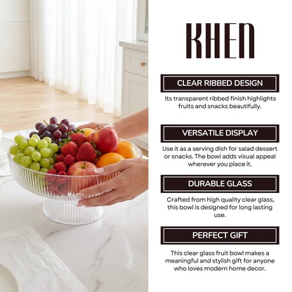 Fluted Clear Glass Bowl For Fruit and Sweets