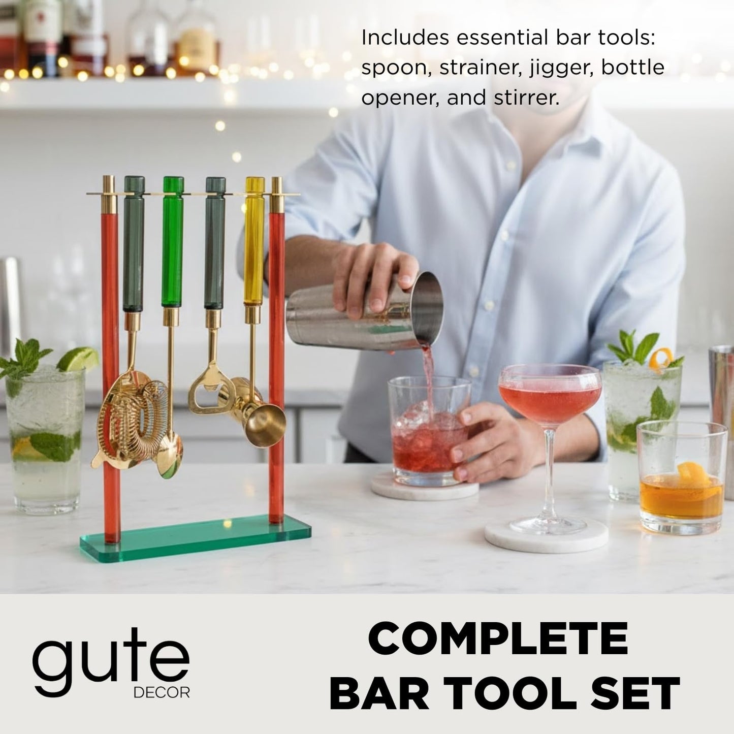Gold Bar Tool Kit With a Clear Stand and Handles