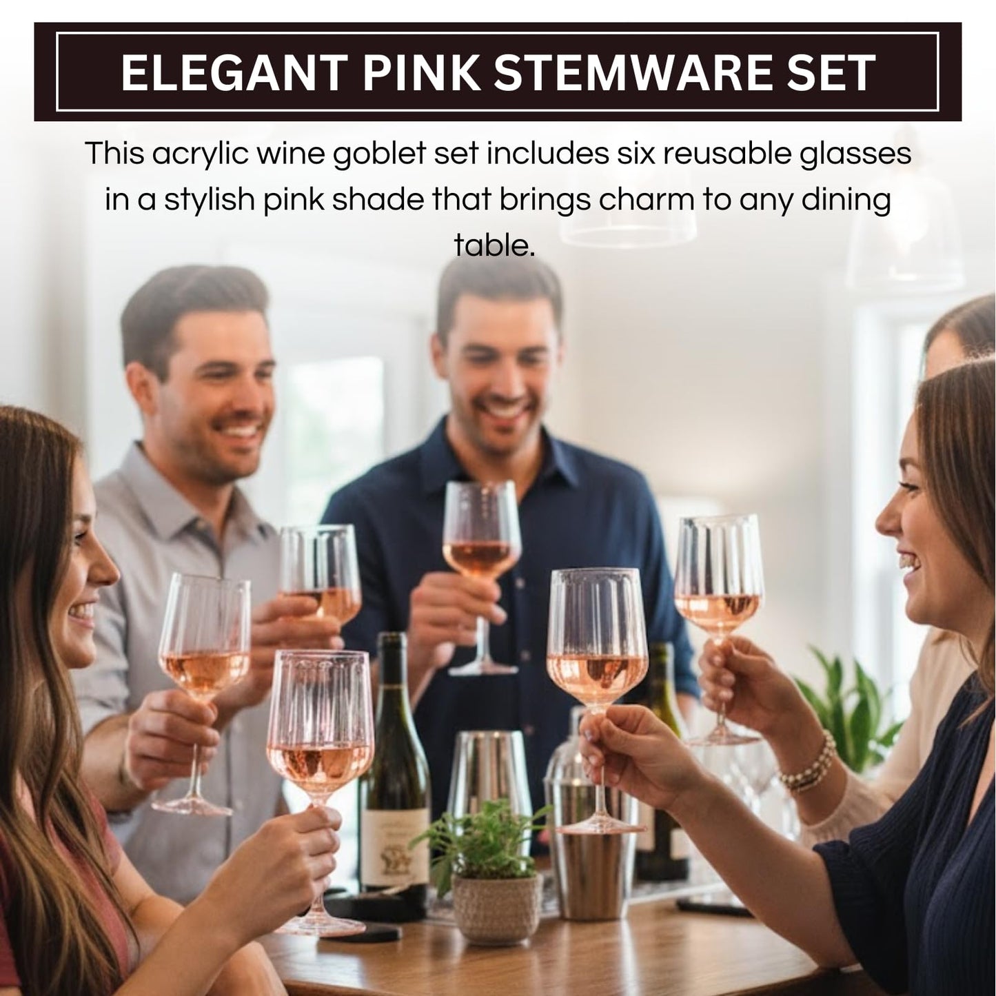 Pink Acrylic Stemmed Goblets Set and Six Glasses