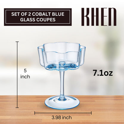 Cobalt Blue Wave Coupe Glasses Set of Two