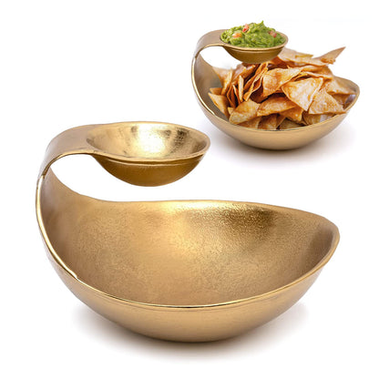 Gold Brass Chip and Dip Centerpiece Bowl
