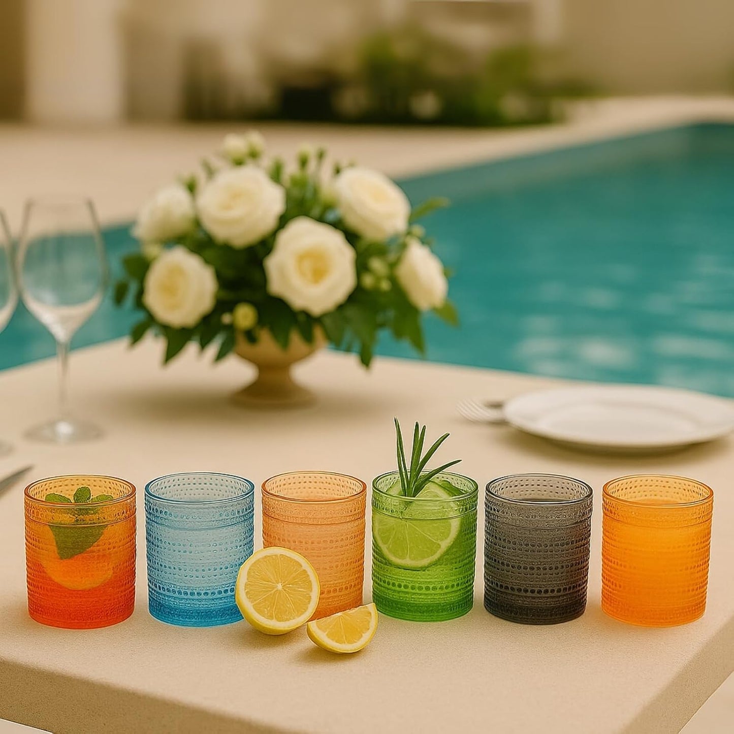 Set of Retro Hobnail and Acrylic Lowball Glasses