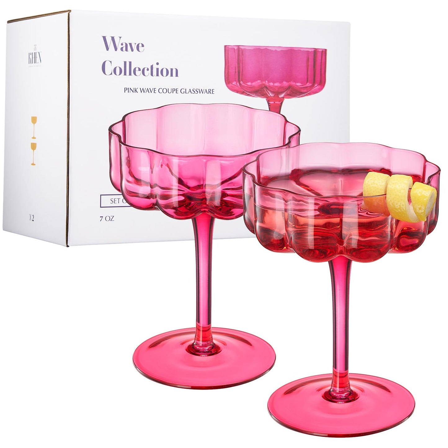 Vintage Pink Glass Coupe and Martini Set of Two