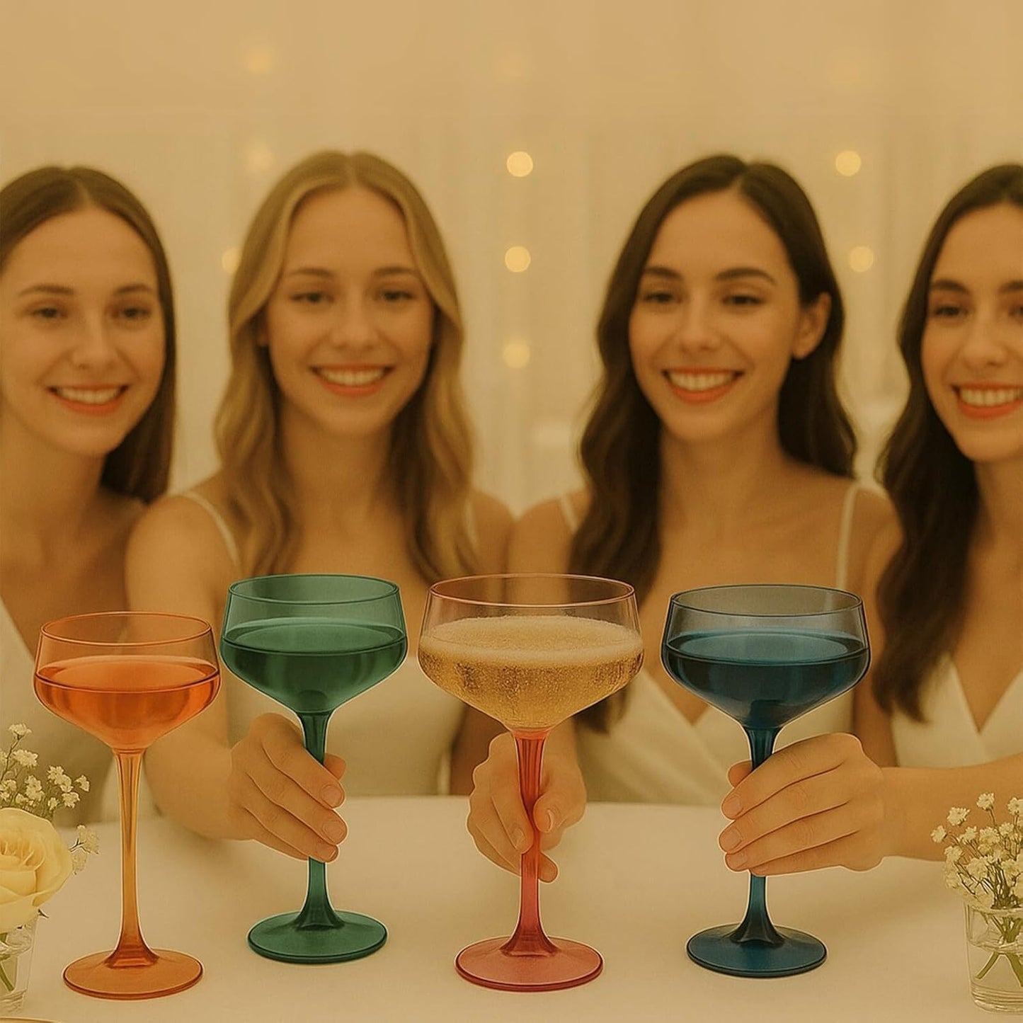 Set of Four Soft Modern Acrylic Coupe Glasses