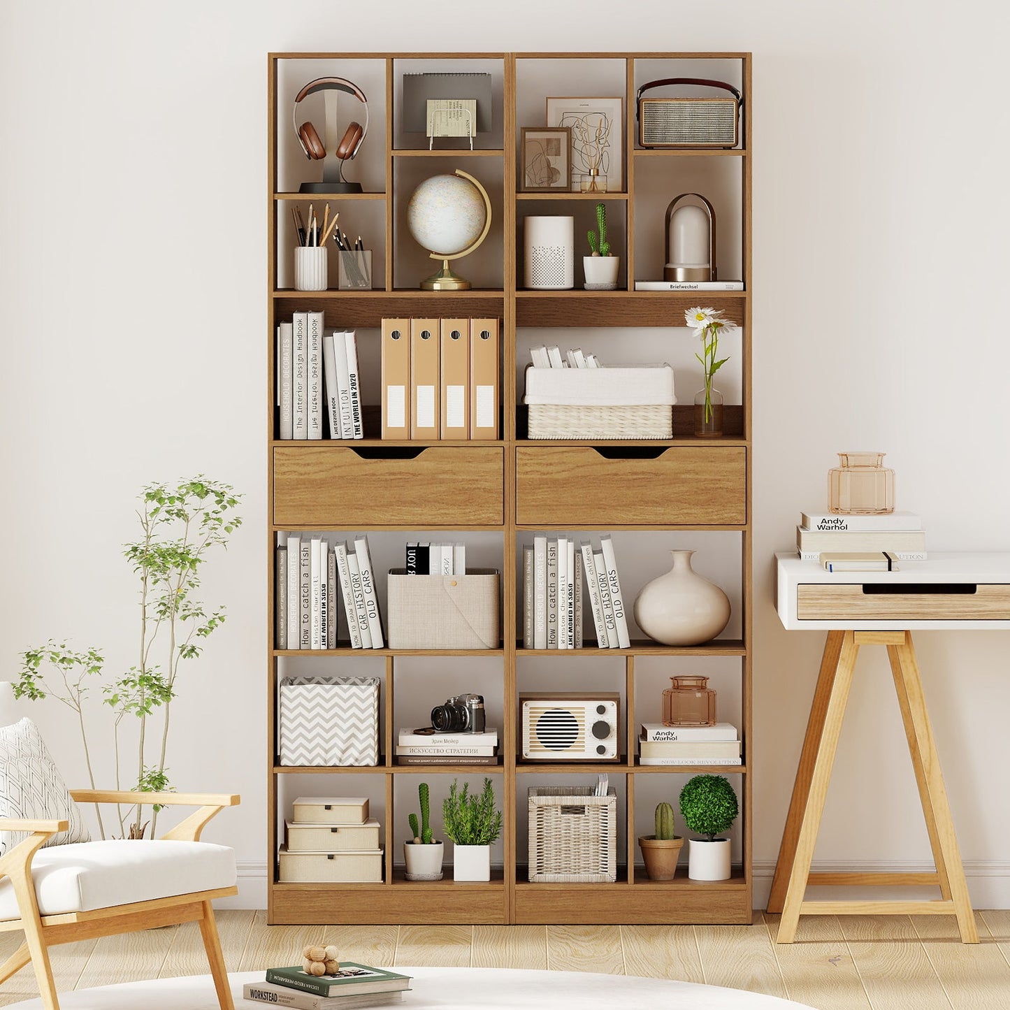 71inch Tall Freestanding Bookcase with Drawer 10-Cube Storage Organizer
