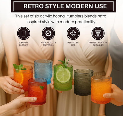 Set of Retro Hobnail and Acrylic Lowball Glasses