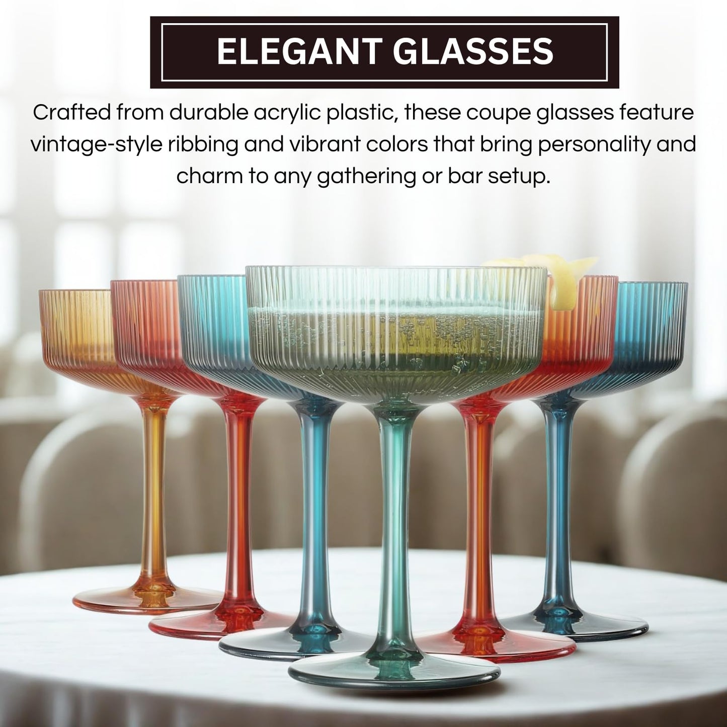 Vintage Ribbed Acrylic Martini Set of 6 Glasses