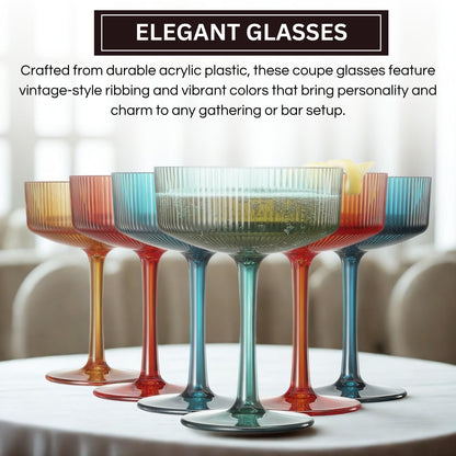 Vintage Ribbed Acrylic Martini Set of 6 Glasses
