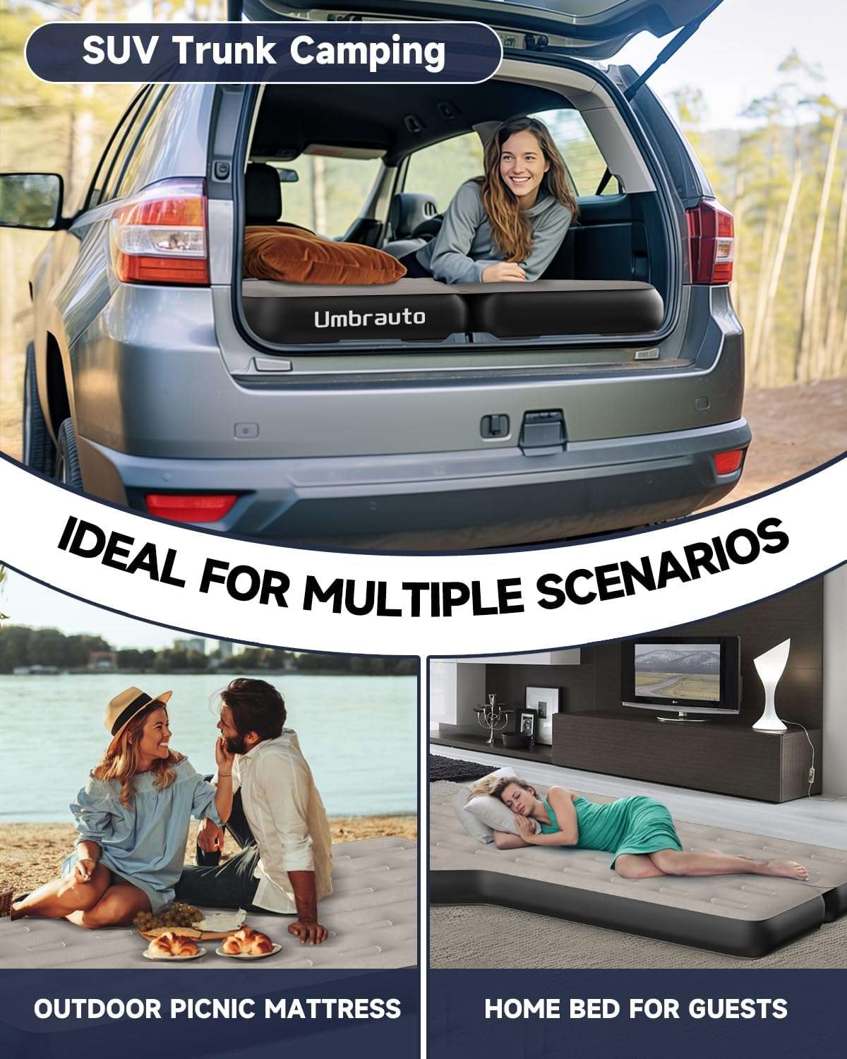 Umbrauto SUV air mattress 3.0 thickened khaki grey installed in trunk for SUV camping on Tampa Home & Garden Store