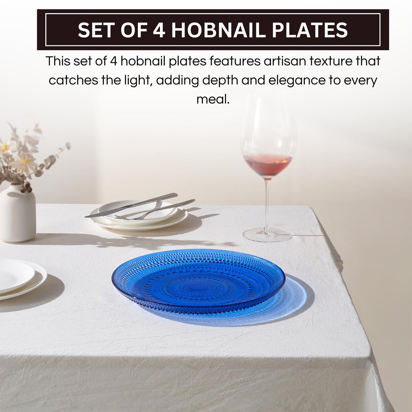 Dark Blue Hobnail Glass Dinner or Charger Plates