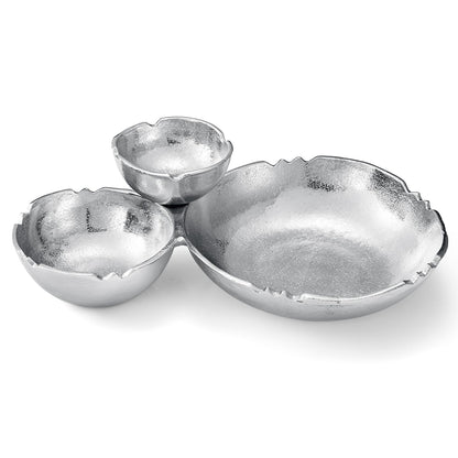 the Three Silver Bowl Cluster Snack Serving Tray