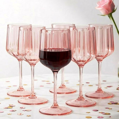 Pink Acrylic Stemmed Goblets Set and Six Glasses