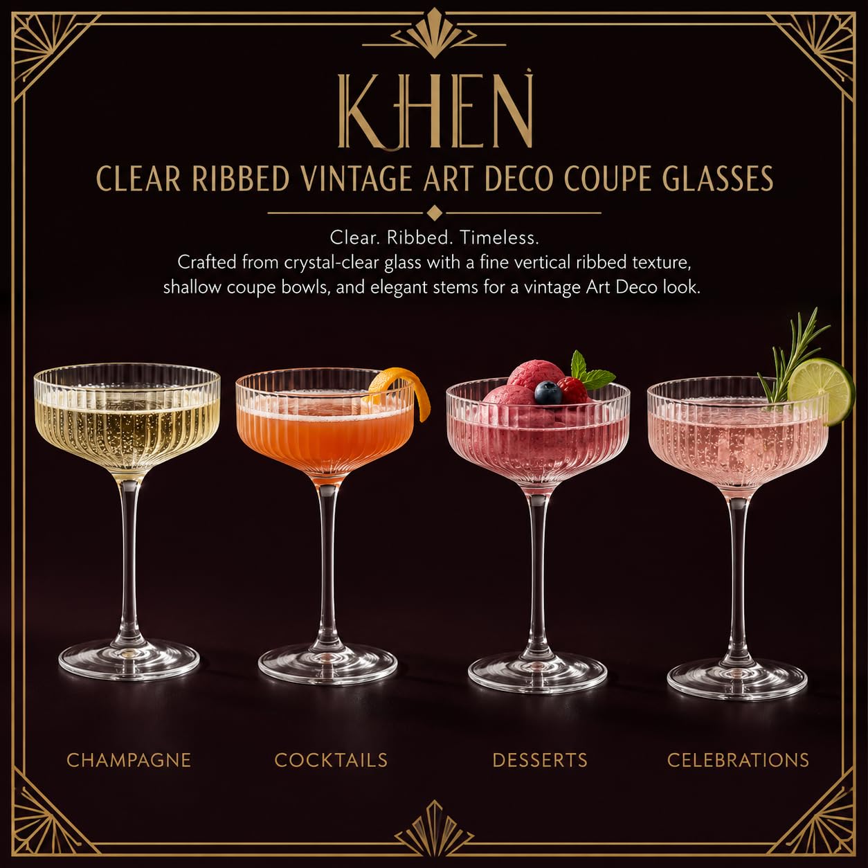Como Ribbed Champagne Coupe Glassware Set of 12