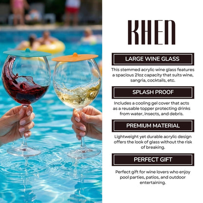 Floating Wine Glasses for Pool with Cooling Lids