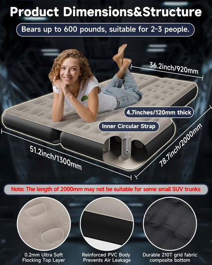 Umbrauto SUV Back Trunk Air Mattress 3.0 in khaki grey with soft flocking top on Tampa Home & Garden Store