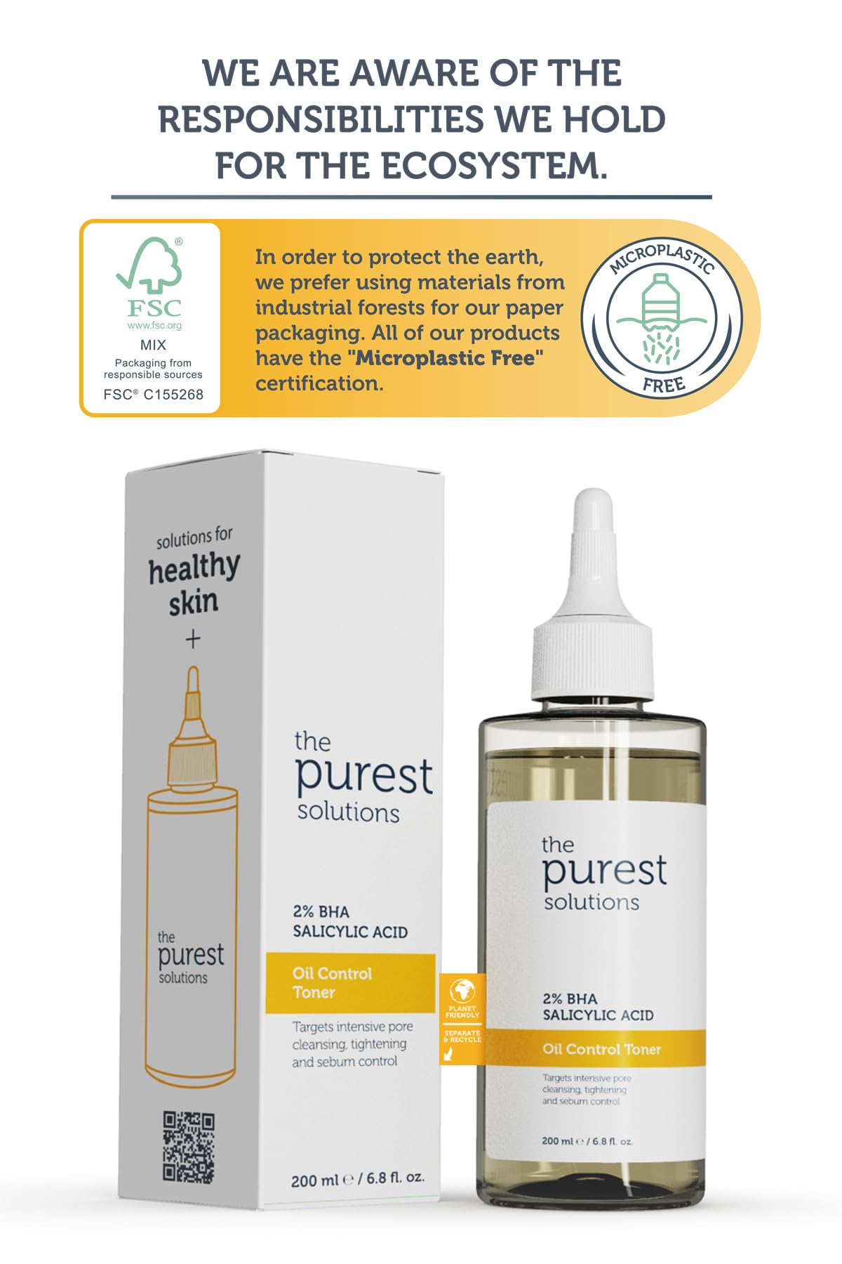 The Purest Solutions Oil Control Toner bottle and box, 2% BHA salicylic acid, skincare set on Tampa Home & Garden Store