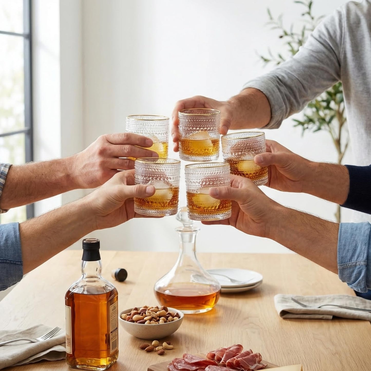 Set of 6 Clear Gold Rim Hobnail Cocktail Glasses