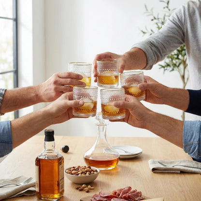 Set of 6 Clear Gold Rim Hobnail Cocktail Glasses