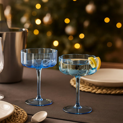 Cobalt Blue Wave Coupe Glasses Set of Two