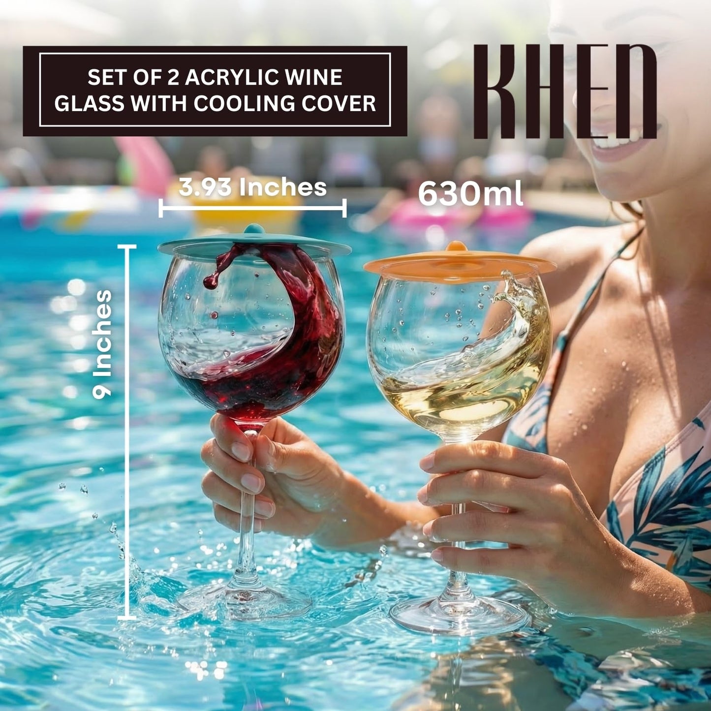 Floating Wine Glasses for Pool with Cooling Lids