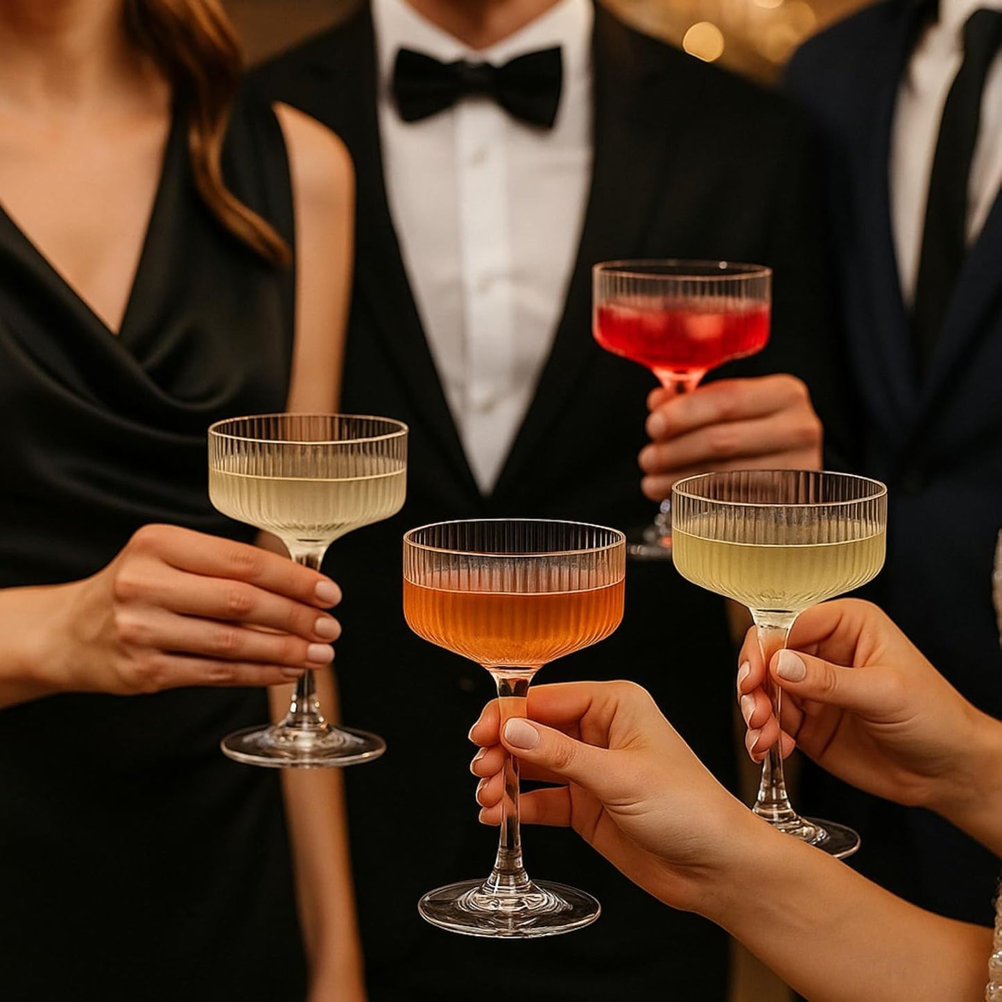 the Set Of Ribbed Coupe Glasses and Bar Drinkware