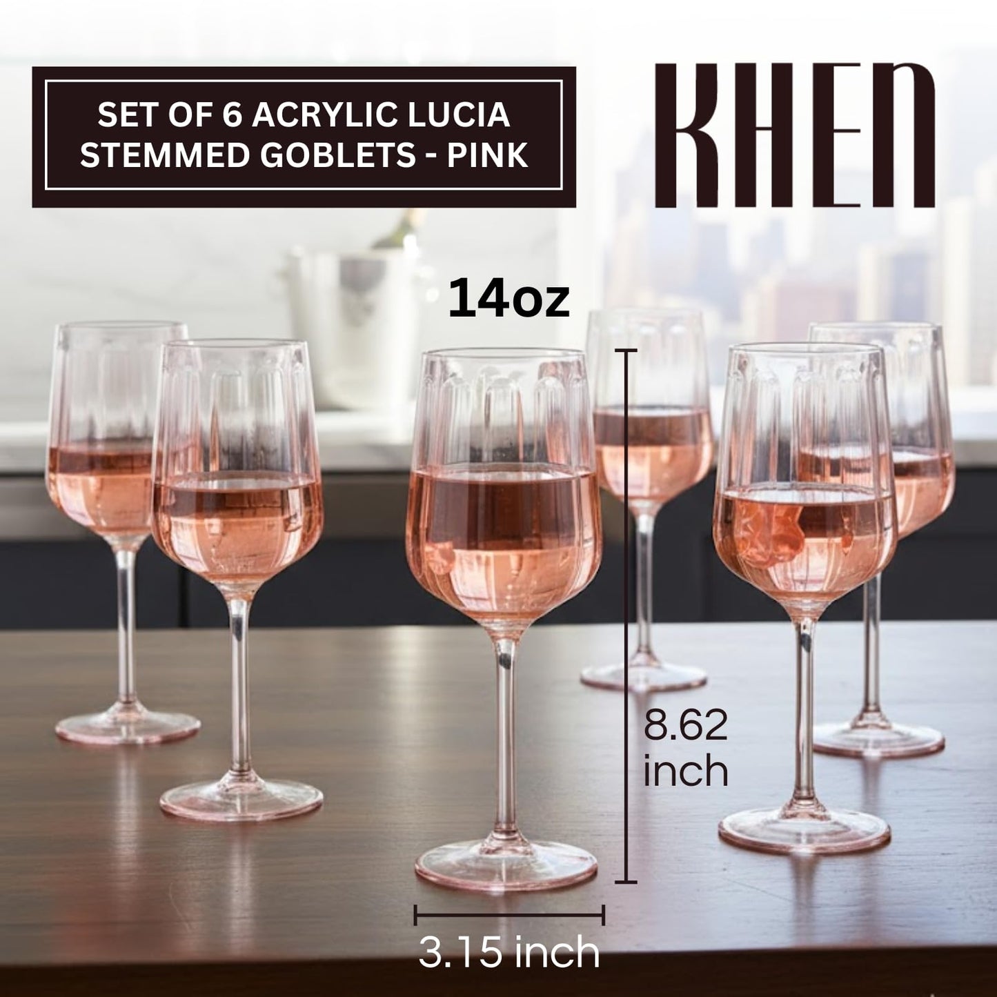 Pink Acrylic Stemmed Goblets Set and Six Glasses