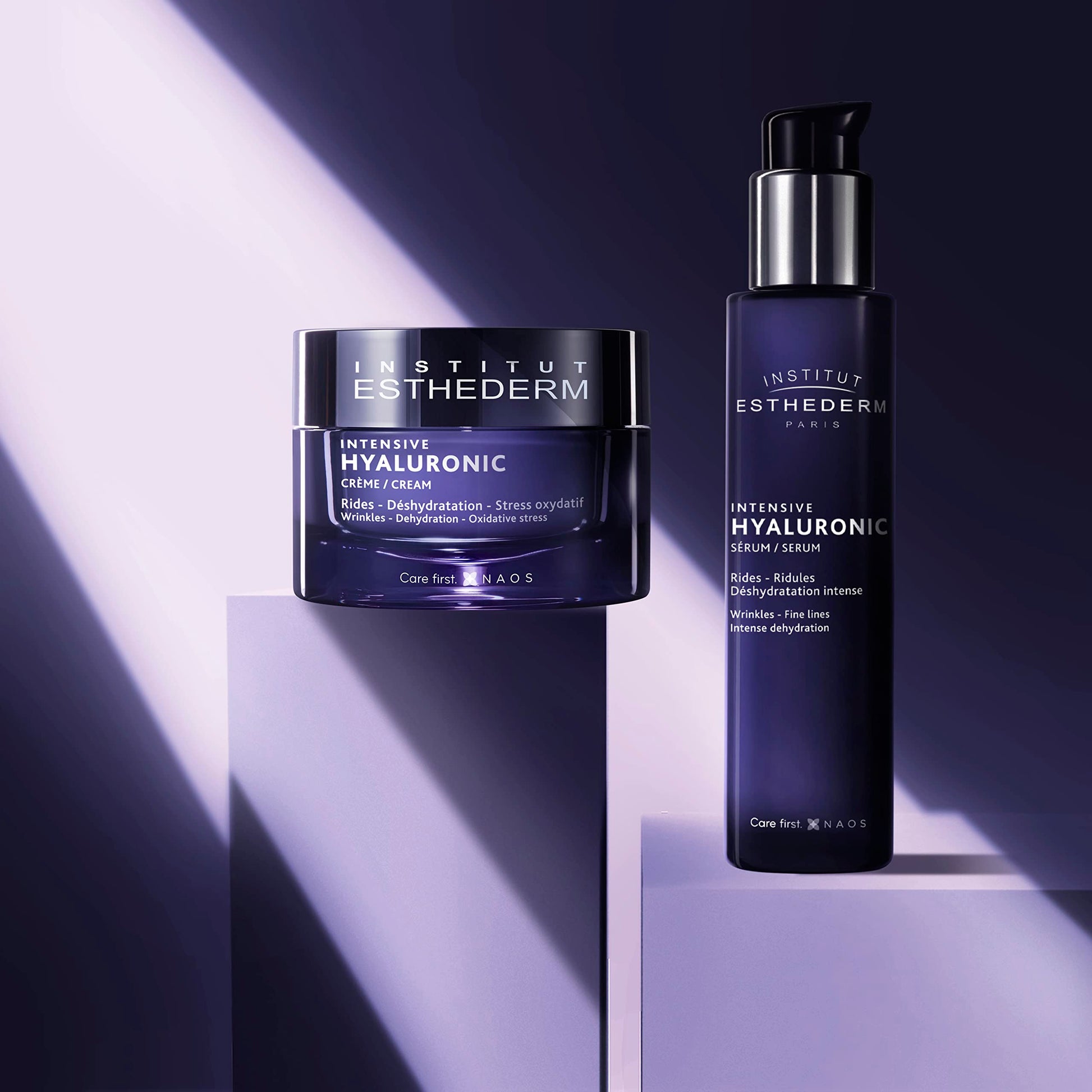 Esthederm AHA Peel Gentle Serum jar and pump bottle in purple glass packaging on Tampa Home & Garden Store