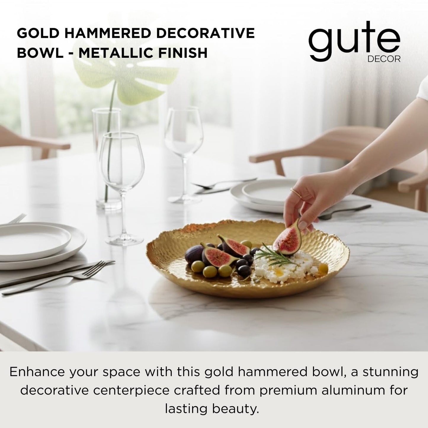 Gold Hammered Aluminum Bowl and Home Centerpiece
