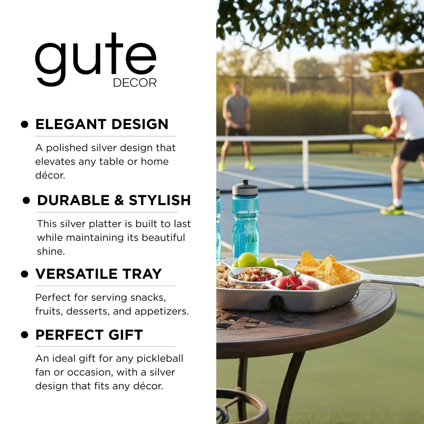 Decorative Silver Pickleball Serving and Tray