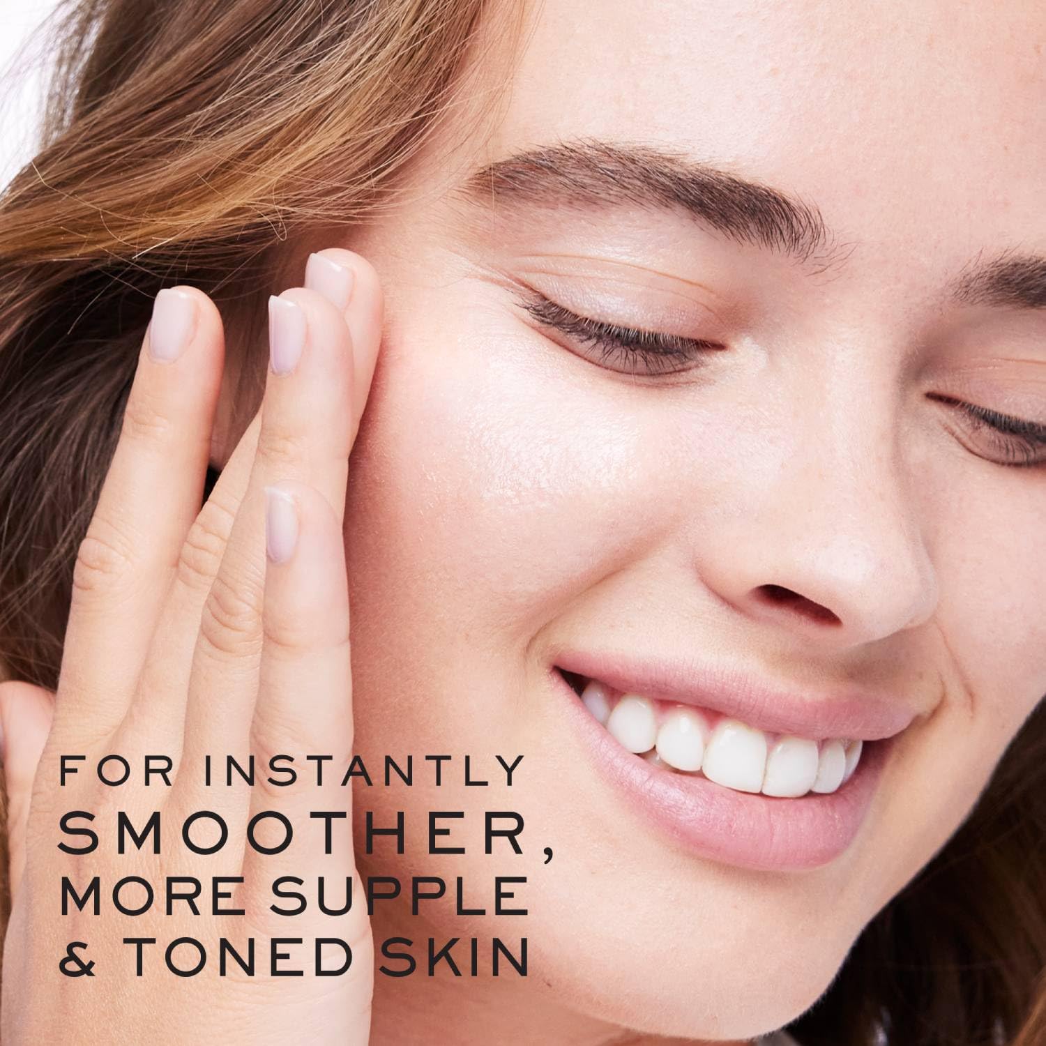 Nuxe Merveliance Lift Firming Face Serum being applied to the cheek of a smiling woman on Tampa Home & Garden Store