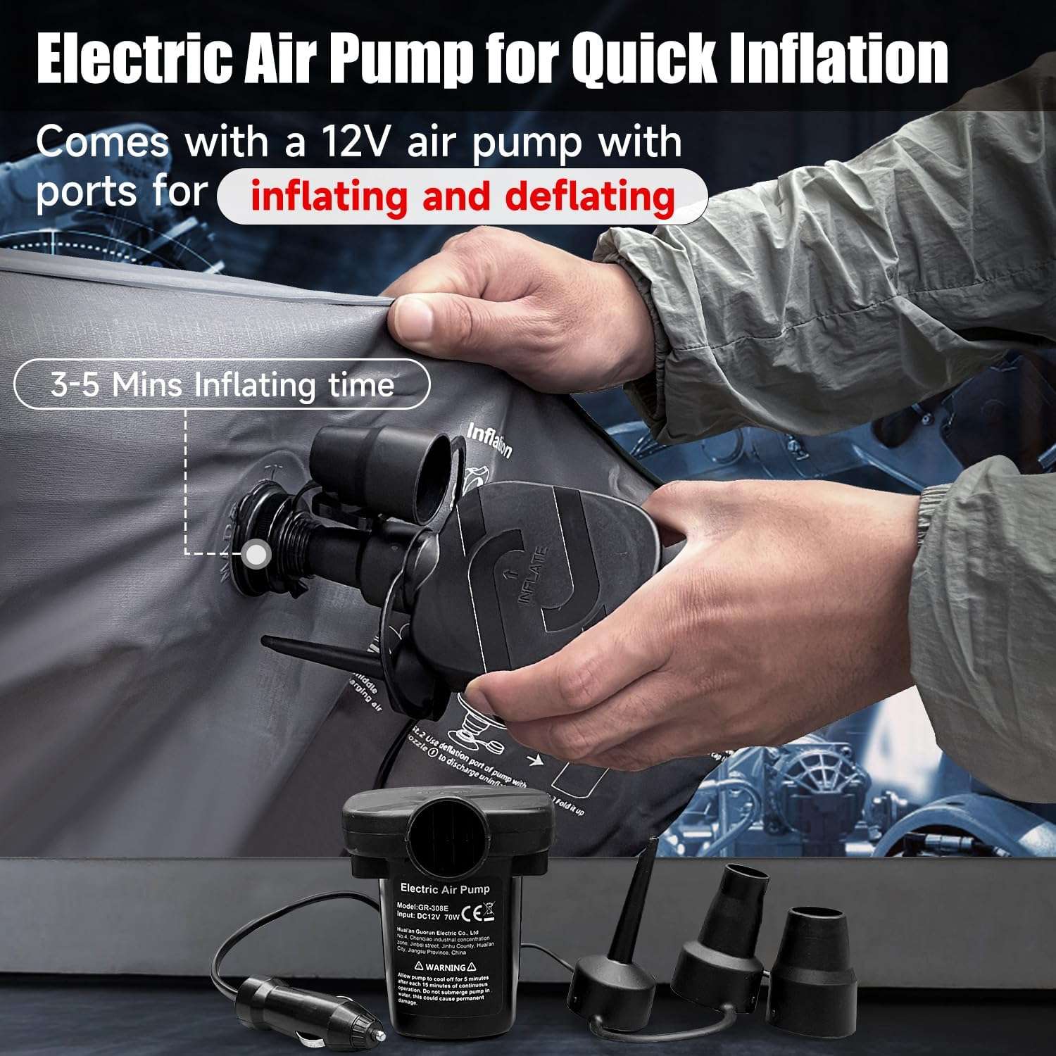 Backseat air mattress for SUV/Car in grey with electric air pump and adapters on Tampa Home & Garden Store