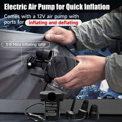 Backseat air mattress for SUV/Car in grey with electric air pump and adapters on Tampa Home & Garden Store