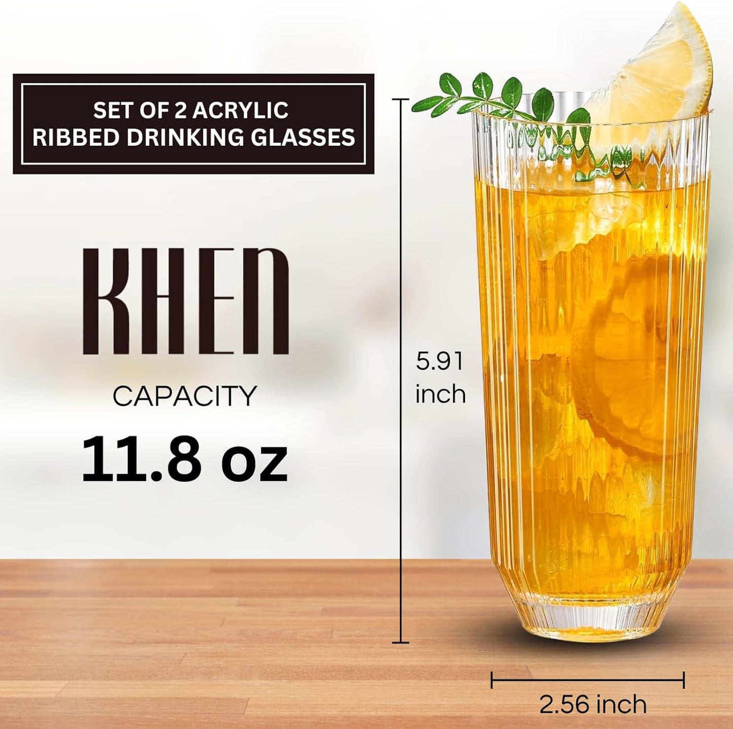 Khen Acrylic Ribbed Drinking Glasses Set of 2
