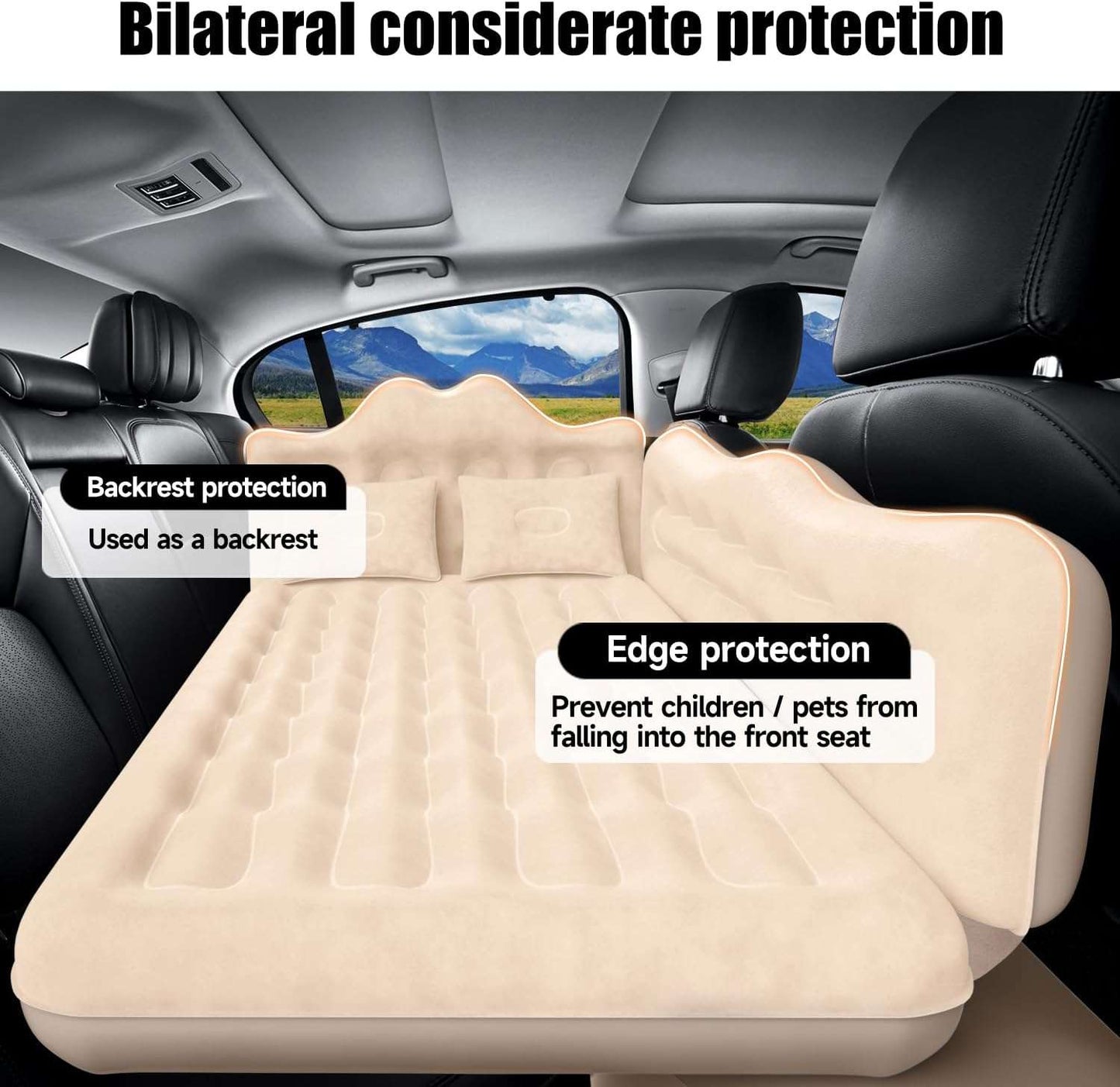 Backseat air mattress beige for SUV/Truck, thick cushion with edge protection on Tampa Home & Garden Store