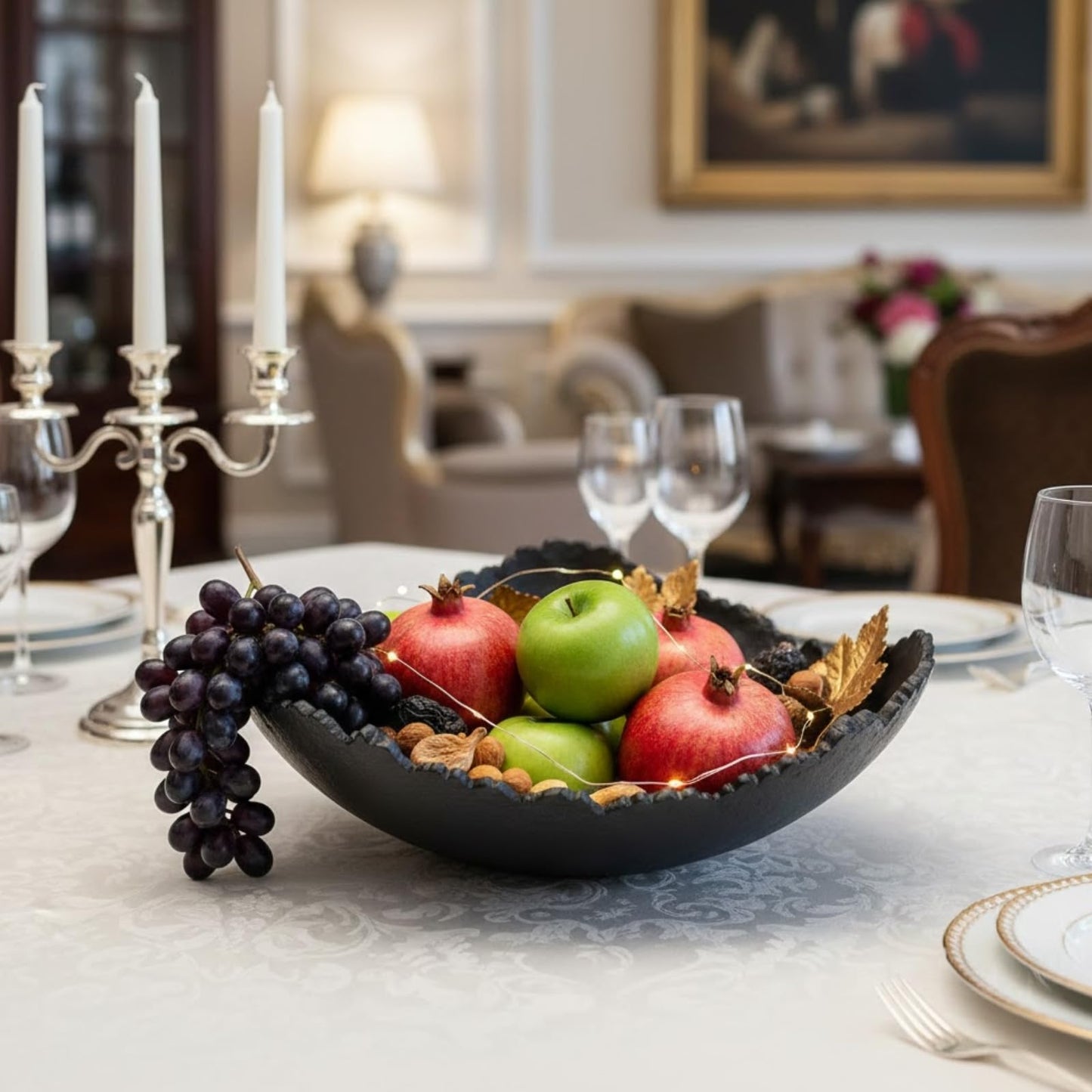 Black Decorative Platter Bowl and Aluminum Tray