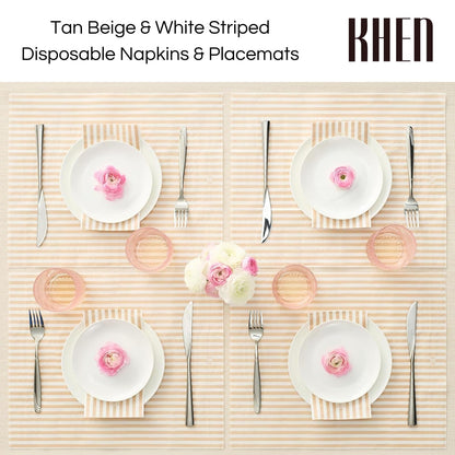 Beige and White Striped Disposable Napkins Set