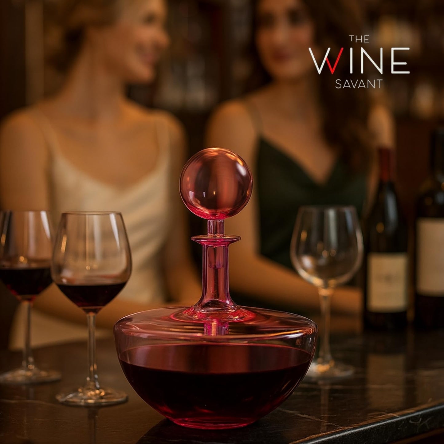 Blush Pink Low Arc Handblown Glass Decanter