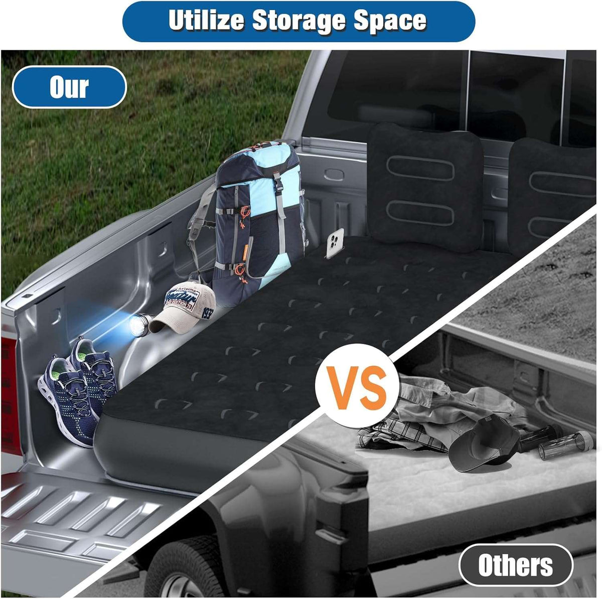 Umbrauto truck bed air mattress 5.5–6.5 ft with wireless rechargeable pump in pickup bed on Tampa Home & Garden Store