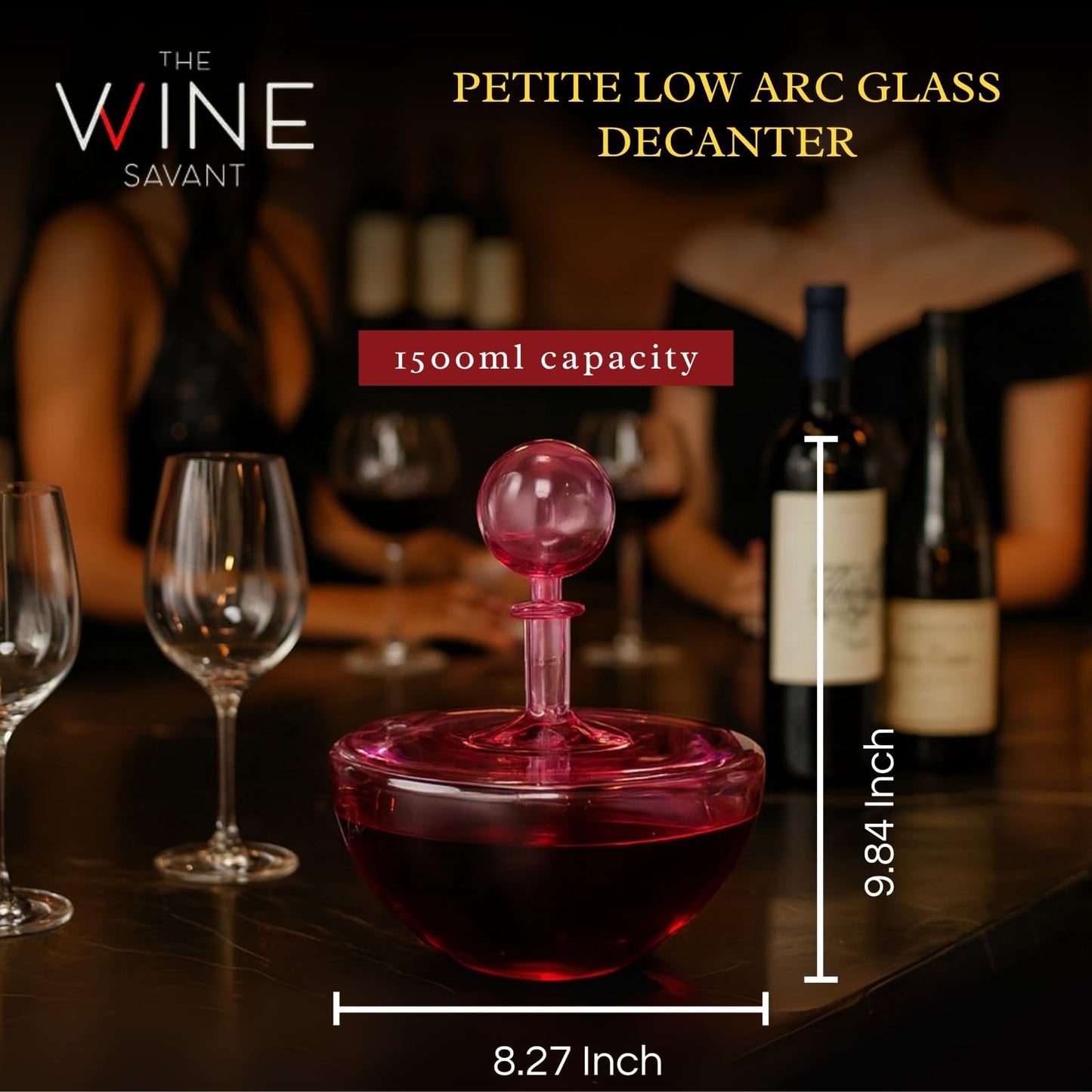 Blush Pink Low Arc Handblown Glass Decanter
