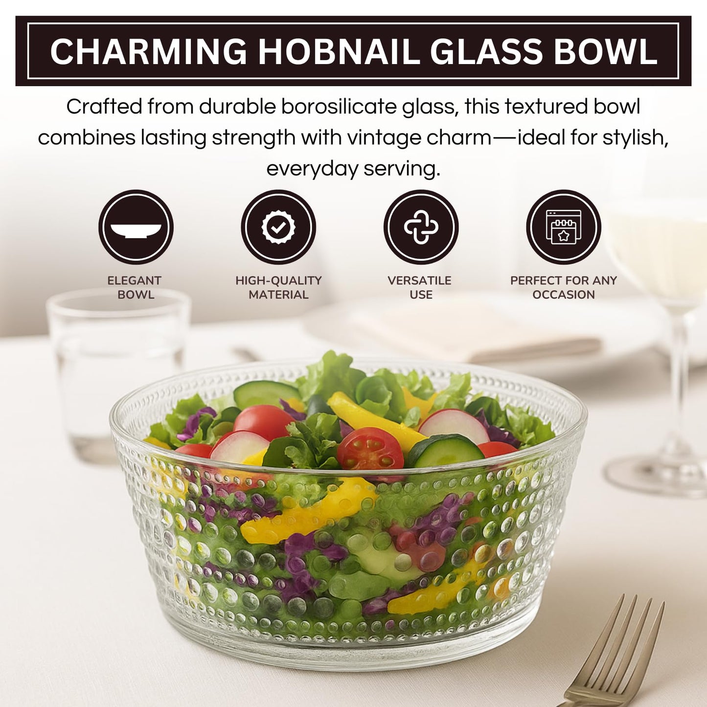 Clear Hobnail Glass Bowl and 10 Inch Vintage