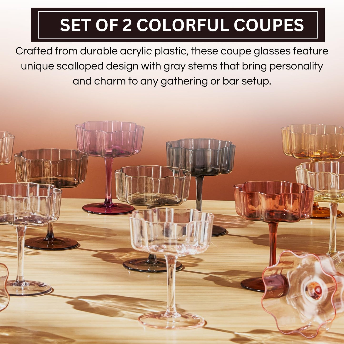 Flower Wave Coupe Cocktail Glasses Set For Two