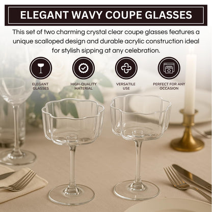 Flower Wave Cocktail Coupe and Glass Set Of 2