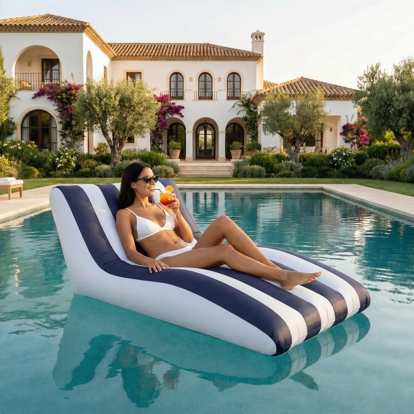 the Mediterranean Stripe Inflatable Pool Lounger